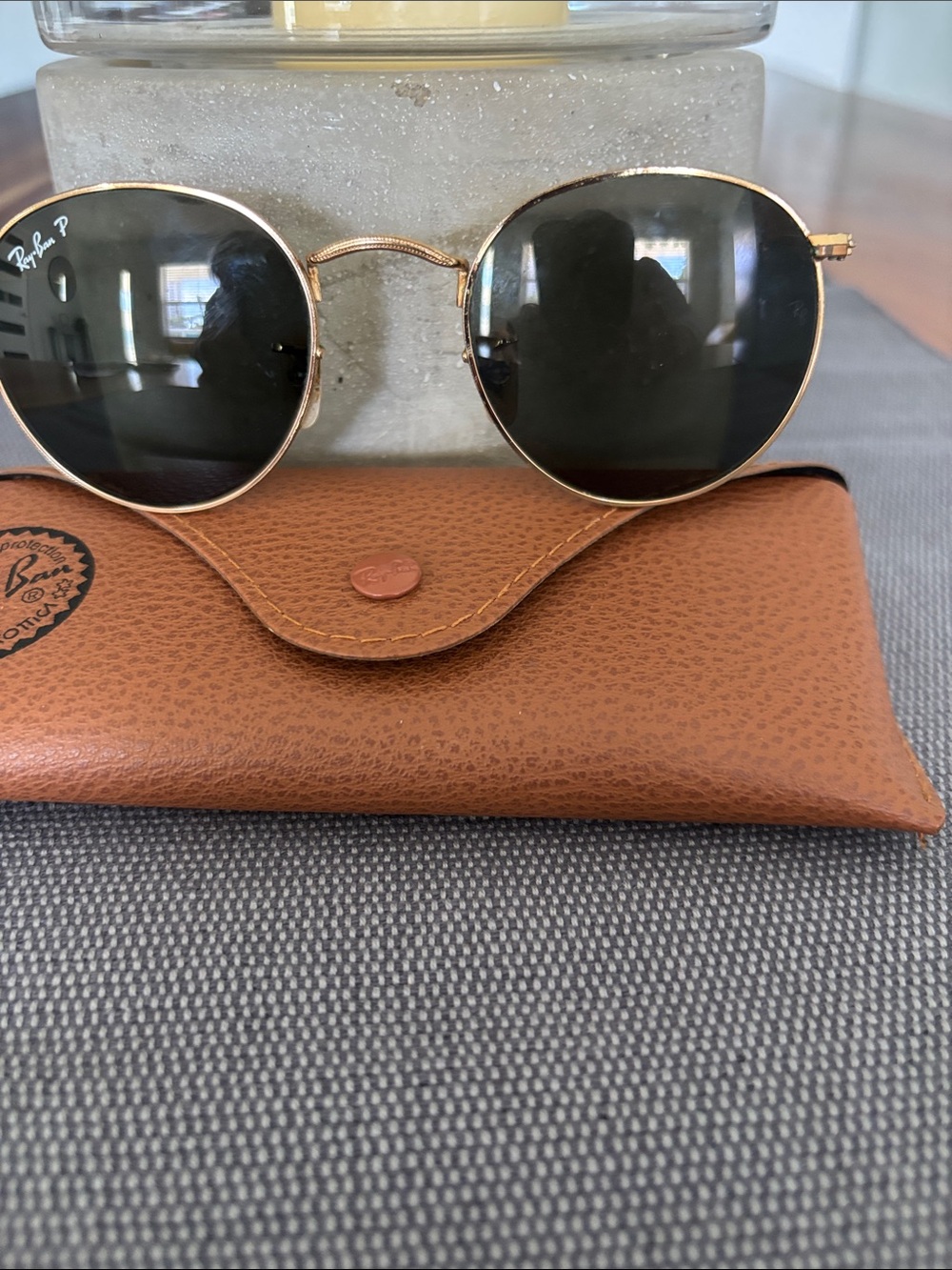 GoldFrame Black Lens Sunglasses with Brown Case